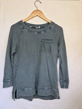 Soft Surroundings Girls Washed Blue Waffle Knit Long Sleeve Top